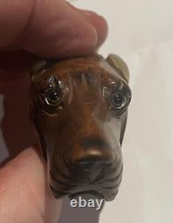 Rare Carved Wood Antique Hunting Dog Cane Handle With Moving Mouth