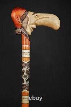 Rare Design Walking Cane, Funny Cane Hand Carved Antique Walking Stick