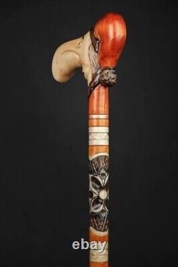 Rare Design Walking Cane, Funny Cane Hand Carved Antique Walking Stick