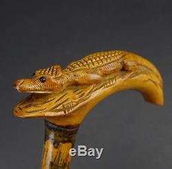 Rare Folk Art Antique Southern Alligator Cane Hand Carved Walking Stick USA