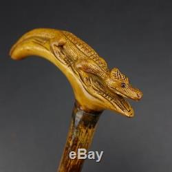 Rare Folk Art Antique Southern Alligator Cane Hand Carved Walking Stick USA