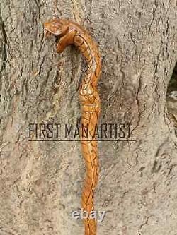 Rare Hand Carved Snake Cobra Walking Stick Wooden Walking Stick Cane Cobra Stick