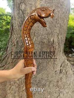 Rare Hand Carved Snake Cobra Walking Stick Wooden Walking Stick Cane Cobra Stick