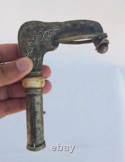 Rare Moroccan Tribal leader Ethnic Metal Carved Crutch Cane Handle wand Walking