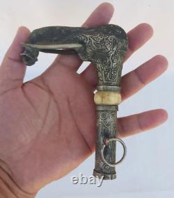 Rare Moroccan Tribal leader Ethnic Metal Carved Crutch Cane Handle wand Walking