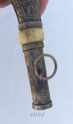 Rare Moroccan Tribal leader Ethnic Metal Carved Crutch Cane Handle wand Walking