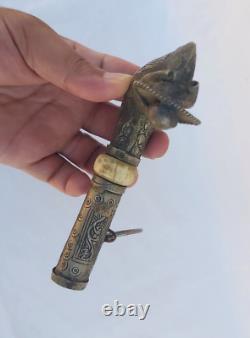 Rare Moroccan Tribal leader Ethnic Metal Carved Crutch Cane Handle wand Walking