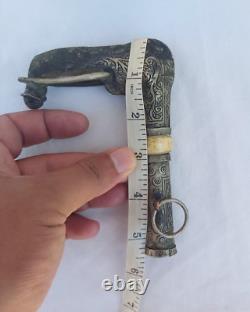 Rare Moroccan Tribal leader Ethnic Metal Carved Crutch Cane Handle wand Walking