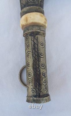 Rare Moroccan Tribal leader Ethnic Metal Carved Crutch Cane Handle wand Walking