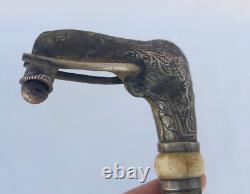 Rare Moroccan Tribal leader Ethnic Metal Carved Crutch Cane Handle wand Walking