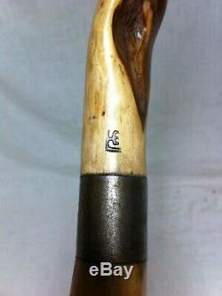 Rare & Unique 35 HARDWOOD ROOT CANE L H E Carved Antique Swagger Walking Stick