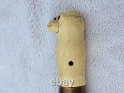 Rare Victorian Antique Walking Stick Cane Hand Carved Monkey? Animal