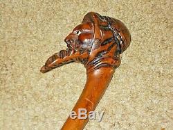 Rare Vintage Mid-East Hand Carved Head Cane Walking Stick One of a Kind