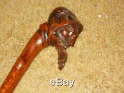 Rare Vintage Mid-East Hand Carved Head Cane Walking Stick One of a Kind