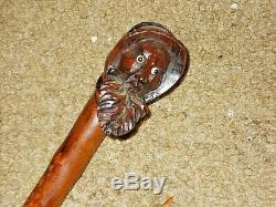 Rare Vintage Mid-East Hand Carved Head Cane Walking Stick One of a Kind