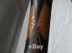 Rare WW1 British & Japanese Flags Carved Bamboo Walking Stick Hidden Fishing Rod