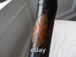 Rare WW1 British & Japanese Flags Carved Bamboo Walking Stick Hidden Fishing Rod