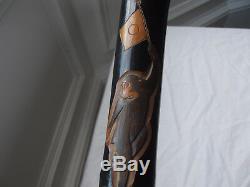 Rare WW1 British & Japanese Flags Carved Bamboo Walking Stick Hidden Fishing Rod