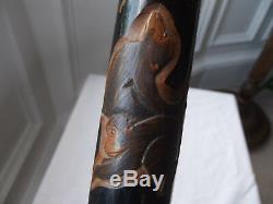 Rare WW1 British & Japanese Flags Carved Bamboo Walking Stick Hidden Fishing Rod