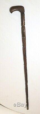 Rare elaborate antique hand carved wood Folk Art W. Morrison walking stick cane