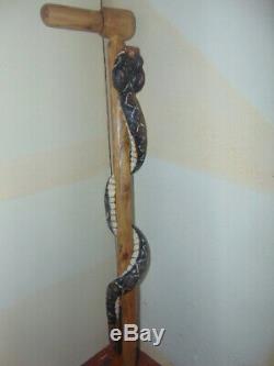 Rattlesnake walking stick cane hand carved in USA