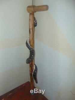 Rattlesnake walking stick cane hand carved in USA