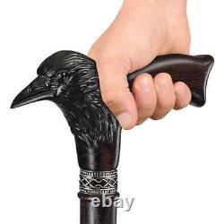 Raven Head Handle Walking Cane Stick Hand Carved Wooden Walking Stick X Mass Gif