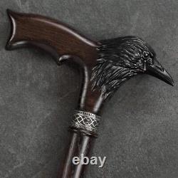 Raven Head Handle Walking Cane Stick Hand Carved Wooden Walking Stick X Mass Gif