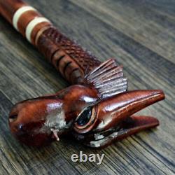 Red Dragon Cane Walking Stick Wood Wooden Canes Hand-Carved Carving Handmade Can