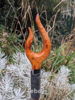 Red Fire Yew carved Thumb Stick On A 49 Inch Hazel