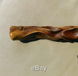 Red Willow Heavily Carved Antique Walking Stick Dated 1885 with Bison