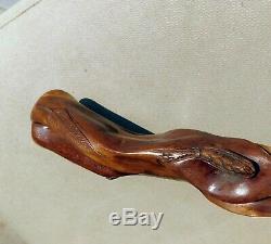 Red Willow Heavily Carved Antique Walking Stick Dated 1885 with Bison