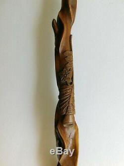 Red Willow Heavily Carved Antique Walking Stick Dated 1885 with Bison