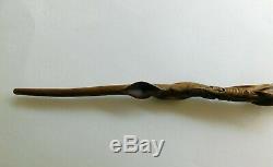 Red Willow Heavily Carved Antique Walking Stick Dated 1885 with Bison