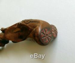 Red Willow Heavily Carved Antique Walking Stick Dated 1885 with Bison