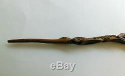 Red Willow Heavily Carved Antique Walking Stick Dated 1885 with Bison