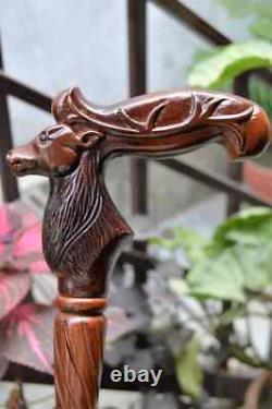 Reindeer Wooden Hand carved Cane Artistic Hand Carved Walking Stick for Style