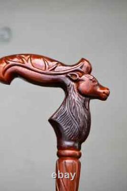 Reindeer Wooden Hand carved Cane Artistic Hand Carved Walking Stick for Style