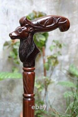 Reindeer Wooden hand carved Cane Artistic Walking Stick