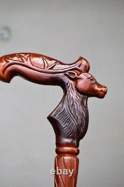Reindeer Wooden hand carved Cane Artistic Walking Stick