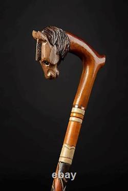Riding Horse Hand Carved Walking Stick, Handmade Wooden Cane for Men, Hand Craft