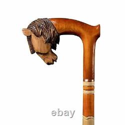 Riding Horse Hand Carved Walking Stick, Handmade Wooden Cane for Men, Hand Craft