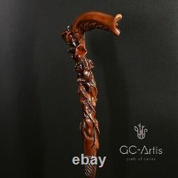 Rose Flower Wooden Cane Walking Stick Staff Hand Carved for women ladies support