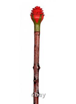 Rose Handle Handmade Wooden Walking Stick Carved Cane Gift Special Unique