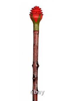 Rose-handled Unique Brown Walking Stick, Special Handmade Wooden Carved Cane