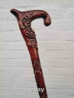 Roses Style Hand Carved Walking Stick Wooden Unique Walking Cane For Women
