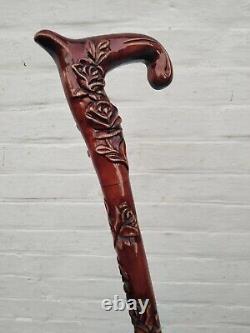 Roses Style Hand Carved Walking Stick Wooden Unique Walking Cane For Women