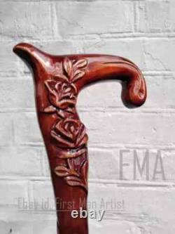 Roses Style Hand Carved Walking Stick Wooden Unique Walking Cane For Women