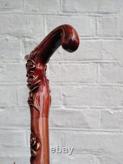 Roses Style Hand Carved Walking Stick Wooden Unique Walking Cane For Women