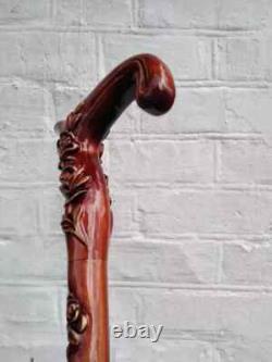 Roses Style Hand Carved Walking Stick Wooden Unique Walking Cane For Women